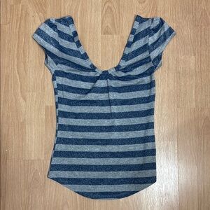 Vintage Striped Blue and Gray Women's Top